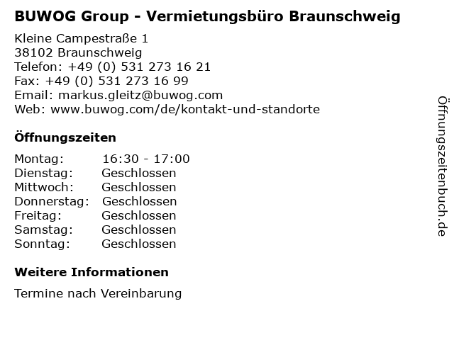 BUWOG Group - Vermietungsbüro Braunschweig in Braunschweig: Adresse und Öffnungszeiten