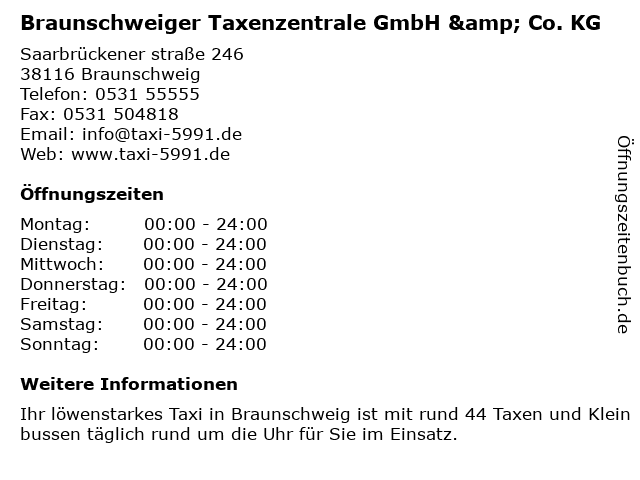 Braunschweiger Taxenzentrale GmbH & Co. KG in Braunschweig: Adresse und Öffnungszeiten
