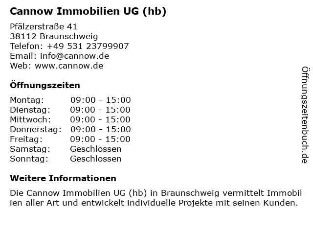 Cannow Immobilien UG (hb) in Braunschweig: Adresse und Öffnungszeiten