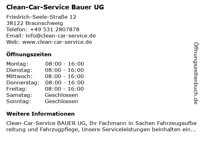 Clean-Car-Service Bauer UG in Braunschweig: Adresse und Öffnungszeiten