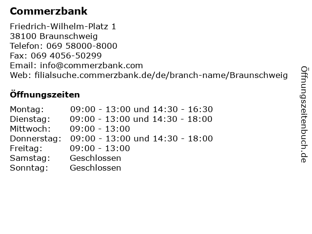 ᐅ Offnungszeiten Commerzbank Braunschweig Friedrich Wilhelm Platz 1 In Braunschweig