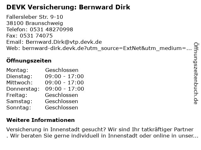 DEVK Versicherung: Bernward Dirk in Braunschweig: Adresse und Öffnungszeiten