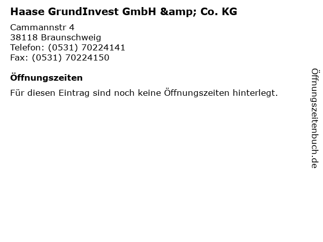 Haase GrundInvest GmbH & Co. KG in Braunschweig: Adresse und Öffnungszeiten