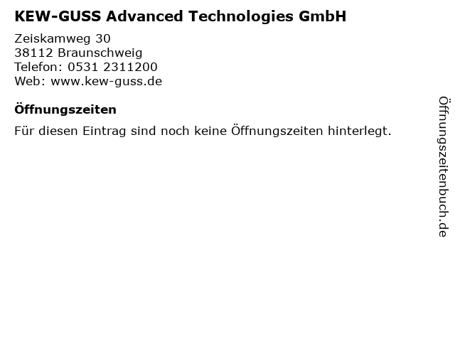 KEW-GUSS Advanced Technologies GmbH in Braunschweig: Adresse und Öffnungszeiten