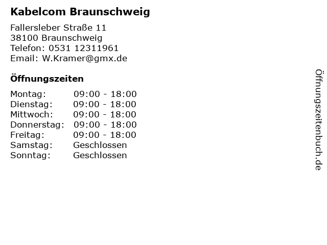 Kabelcom Braunschweig in Braunschweig: Adresse und Öffnungszeiten