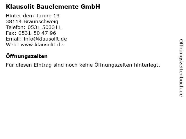 Klausolit Bauelemente GmbH in Braunschweig: Adresse und Öffnungszeiten