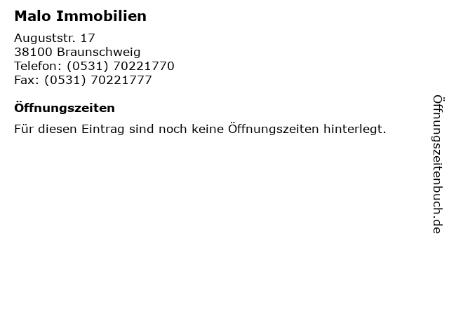 ᐅ Offnungszeiten Malo Immobilien Auguststr 17 In Braunschweig