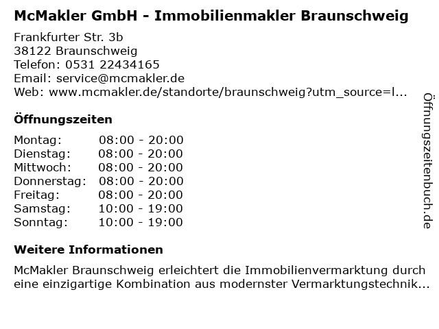 ᐅ Offnungszeiten Mcmakler Braunschweig Agidienmarkt 14 In Braunschweig