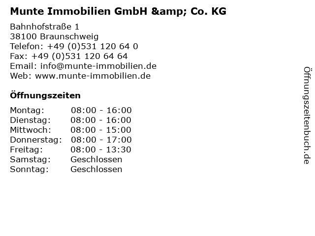 Munte Immobilien GmbH & Co. KG in Braunschweig: Adresse und Öffnungszeiten