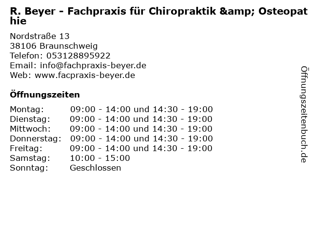 R. Beyer - Fachpraxis für Chiropraktik & Osteopathie in Braunschweig: Adresse und Öffnungszeiten