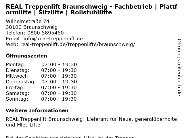 REAL Treppenlift Braunschweig - Fachbetrieb | Plattformlifte | Sitzlifte | Rollstuhllifte in Braunschweig: Adresse und Öffnungszeiten