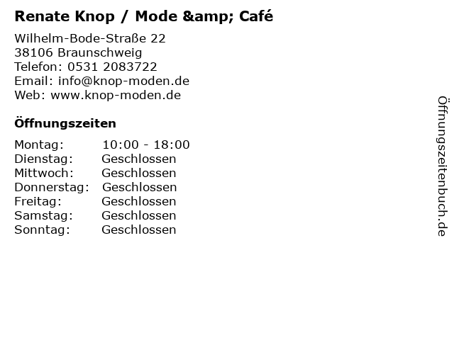 Renate Knop / Mode & Café in Braunschweig: Adresse und Öffnungszeiten