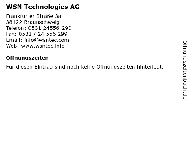 WSN Technologies AG in Braunschweig: Adresse und Öffnungszeiten