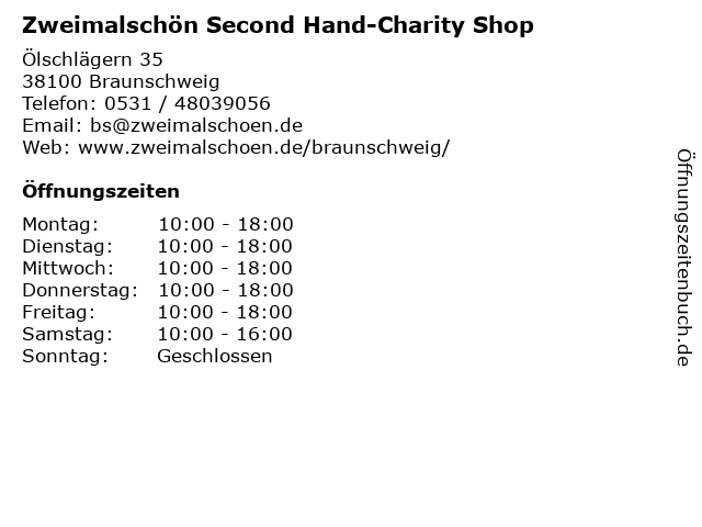 Zweimalschön Second Hand-Charity Shop in Braunschweig: Adresse und Öffnungszeiten
