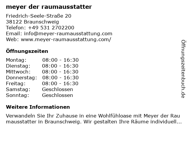 ᐅ Offnungszeiten Meyer Der Raumausstatter Friedrich Seele Strasse In Braunschweig