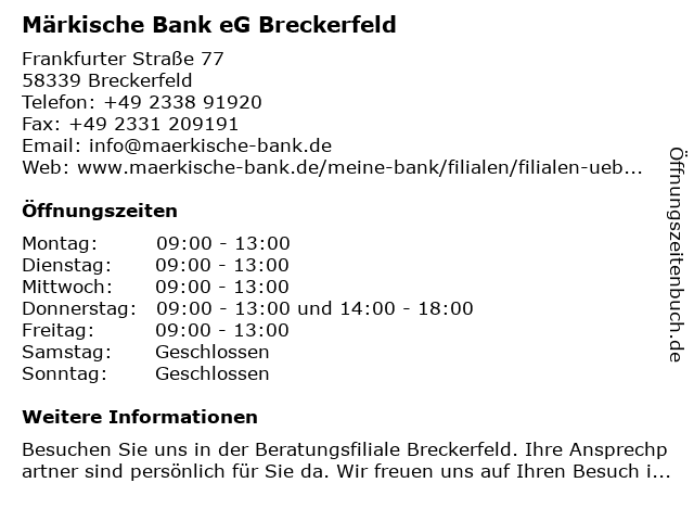 ᐅ Offnungszeiten Spar Und Darlehnskasse Breckerfeld