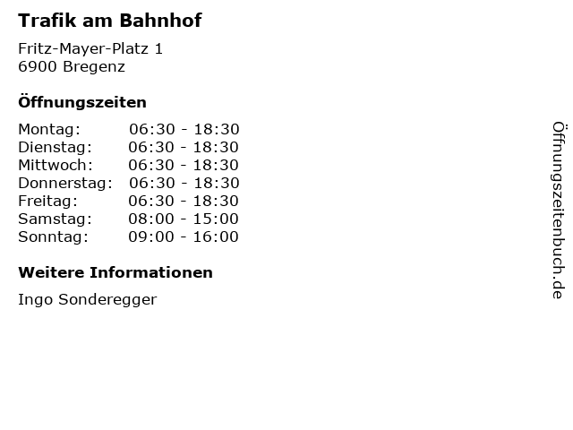 Trafik am Bahnhof in Bregenz: Adresse und Öffnungszeiten