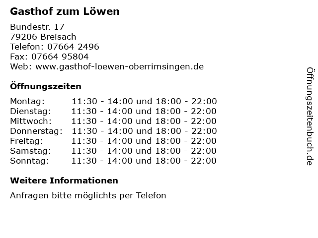 Gasthof zum Löwen in Breisach: Adresse und Öffnungszeiten
