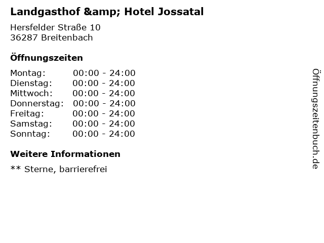 Landgasthof & Hotel Jossatal in Breitenbach: Adresse und Öffnungszeiten
