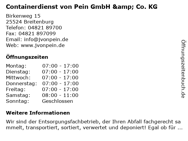 Containerdienst von Pein GmbH & CO KG in Breitenburg: Adresse und Öffnungszeiten
