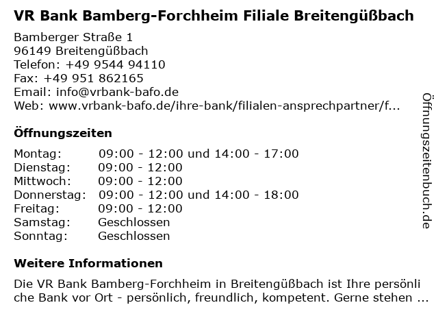 ᐅ Offnungszeiten Vr Bank Bamberg Eg Geschaftsstelle