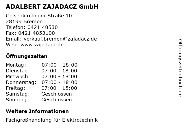 ADALBERT ZAJADACZ GmbH in Bremen: Adresse und Öffnungszeiten