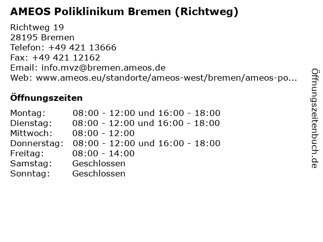 AMEOS Poliklinikum Bremen (Richtweg) in Bremen: Adresse und Öffnungszeiten