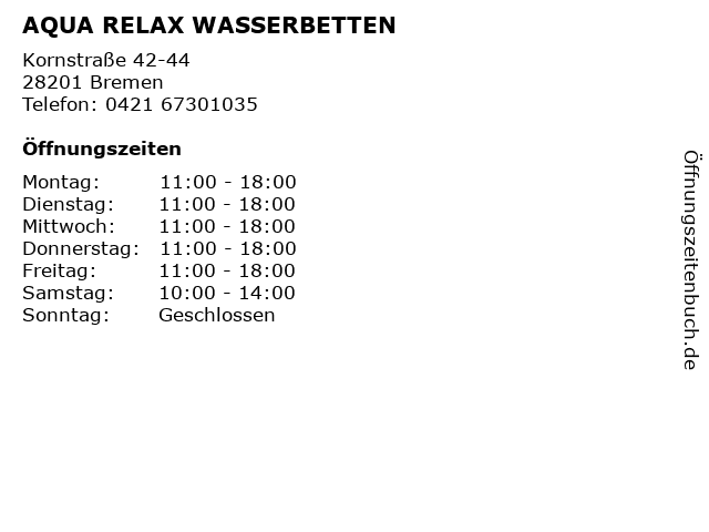 AQUA RELAX WASSERBETTEN in Bremen: Adresse und Öffnungszeiten