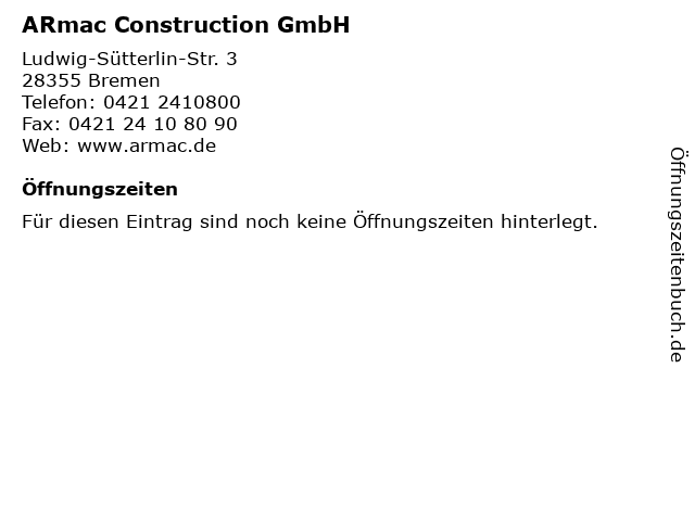 ARmac Construction GmbH in Bremen: Adresse und Öffnungszeiten