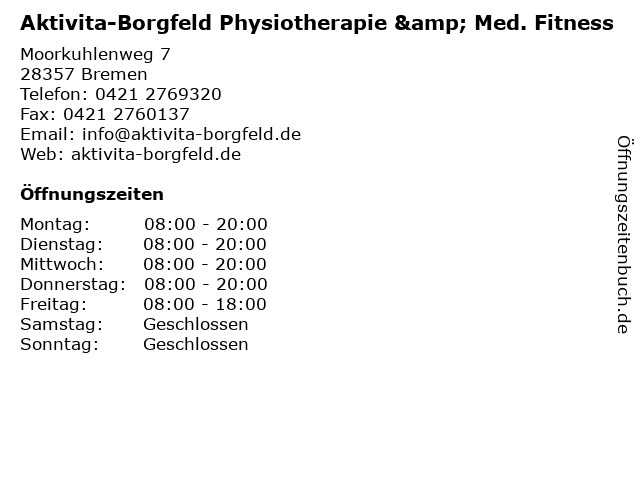 Aktivita-Borgfeld Physiotherapie & Med. Fitness in Bremen: Adresse und Öffnungszeiten