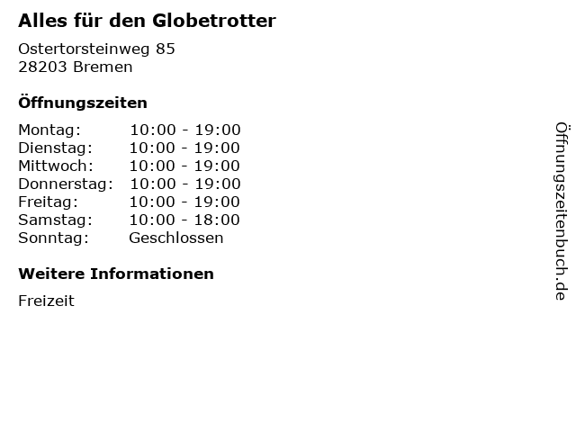 Alles für den Globetrotter in Bremen: Adresse und Öffnungszeiten
