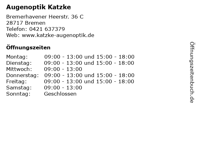 Augenoptik Katzke in Bremen: Adresse und Öffnungszeiten