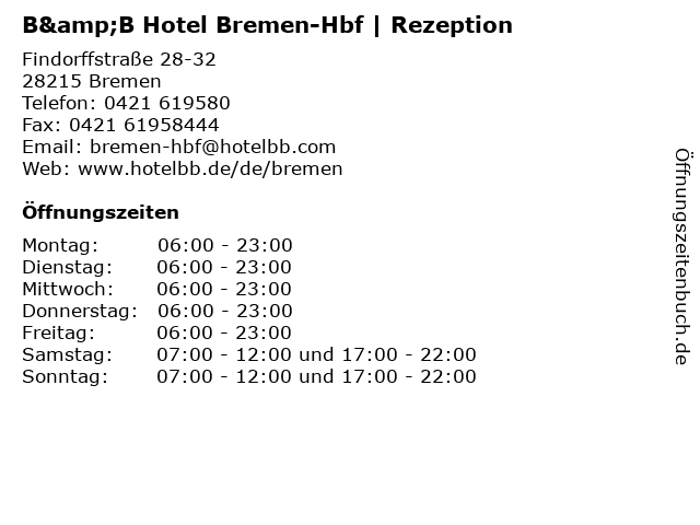 B&B Hotel Bremen-Hbf | Rezeption in Bremen: Adresse und Öffnungszeiten