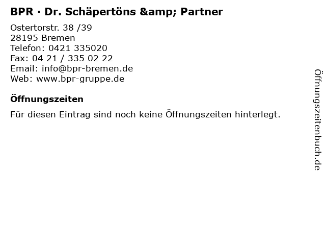 BPR · Dr. Schäpertöns & Partner in Bremen: Adresse und Öffnungszeiten