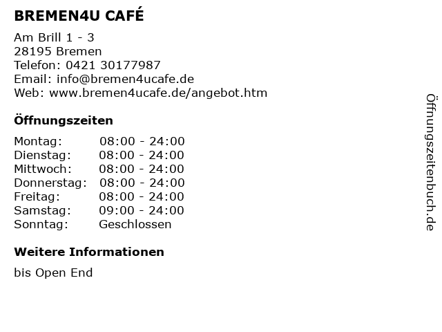 BREMEN4U CAFÉ in Bremen: Adresse und Öffnungszeiten