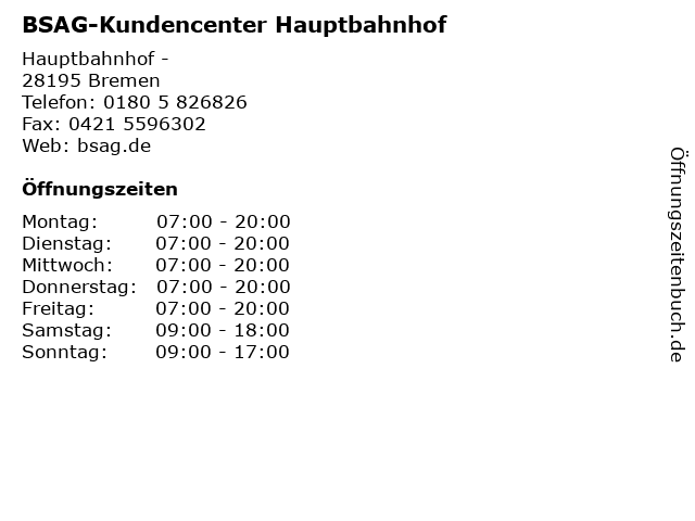 BSAG-Kundencenter Hauptbahnhof in Bremen: Adresse und Öffnungszeiten