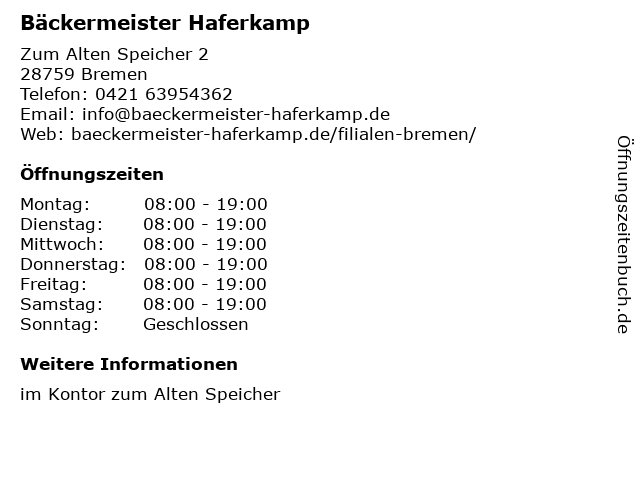 Bäckermeister Haferkamp in Bremen: Adresse und Öffnungszeiten