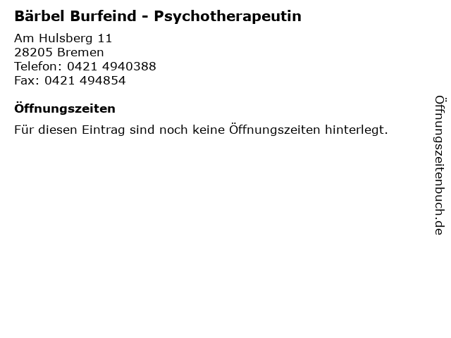 Bärbel Burfeind - Psychotherapeutin in Bremen: Adresse und Öffnungszeiten