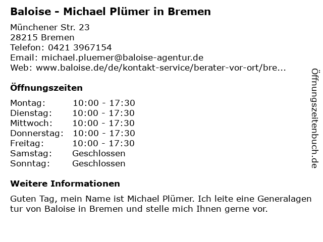 Baseler Versicherungen - Berater Michael Plümer in Bremen: Adresse und Öffnungszeiten