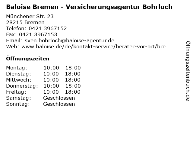 Basler Versicherungen Generalagentur Bohrloch in Bremen: Adresse und Öffnungszeiten