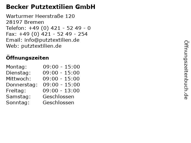 Becker Putztextilien GmbH in Bremen: Adresse und Öffnungszeiten