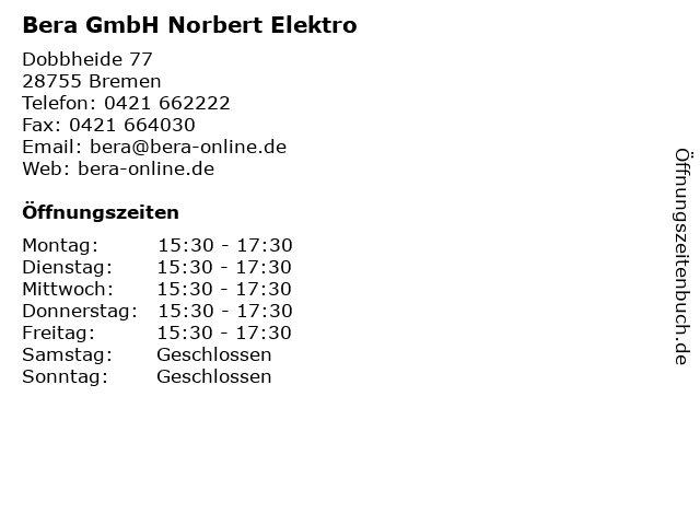 Bera GmbH Norbert Elektro in Bremen: Adresse und Öffnungszeiten
