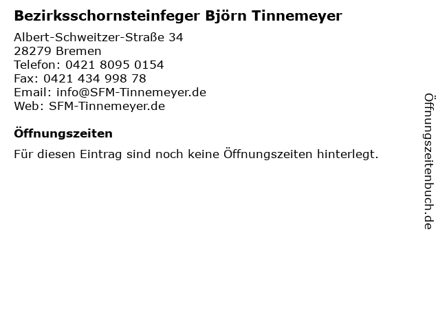 Bezirksschornsteinfeger Björn Tinnemeyer in Bremen: Adresse und Öffnungszeiten