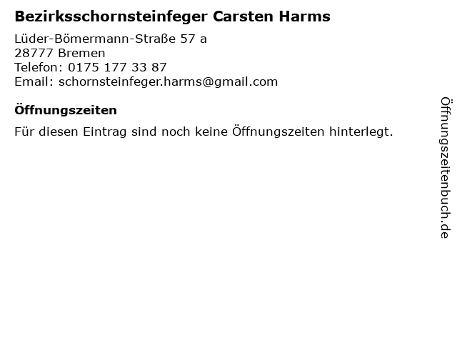 Bezirksschornsteinfeger Carsten Harms in Bremen: Adresse und Öffnungszeiten