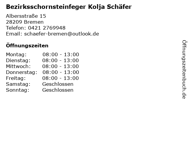 Bezirksschornsteinfeger Kolja Schäfer in Bremen: Adresse und Öffnungszeiten