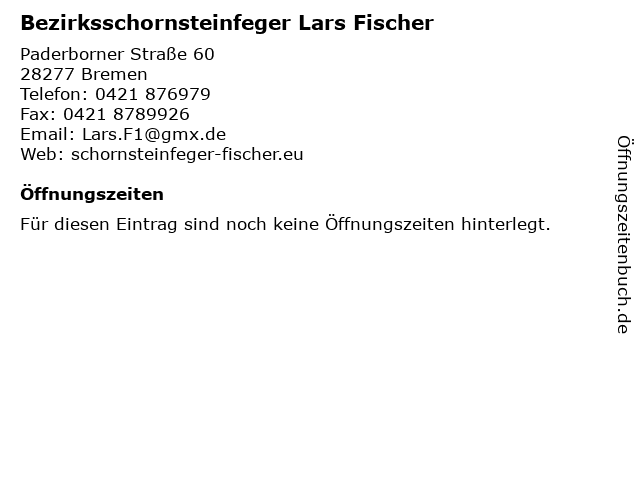 Bezirksschornsteinfeger Lars Fischer in Bremen: Adresse und Öffnungszeiten