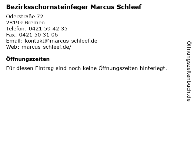Bezirksschornsteinfeger Marcus Schleef in Bremen: Adresse und Öffnungszeiten