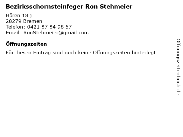 Bezirksschornsteinfeger Ron Stehmeier in Bremen: Adresse und Öffnungszeiten