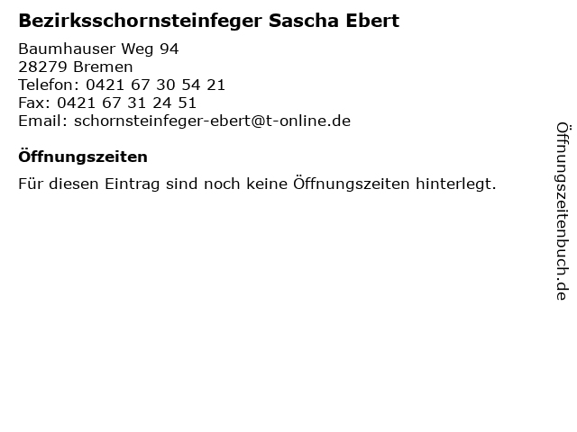 Bezirksschornsteinfeger Sascha Ebert in Bremen: Adresse und Öffnungszeiten