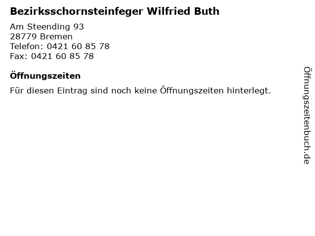 Bezirksschornsteinfeger Wilfried Buth in Bremen: Adresse und Öffnungszeiten